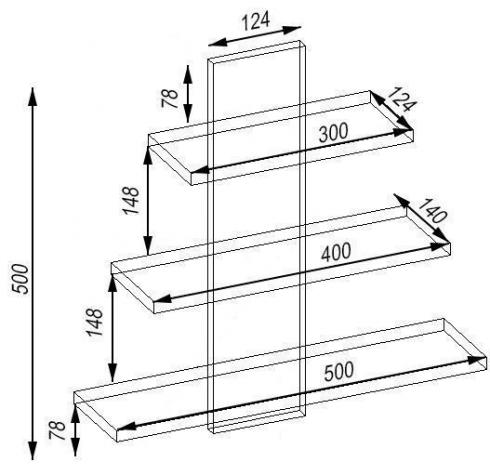 Полиця навісна П-1, Дуб Аппалачі, 500/140/500 foto 2
