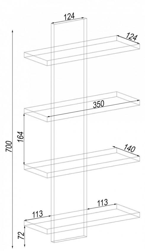 Полиця навісна ПН-5, Бетон, 350/140/700 foto 2