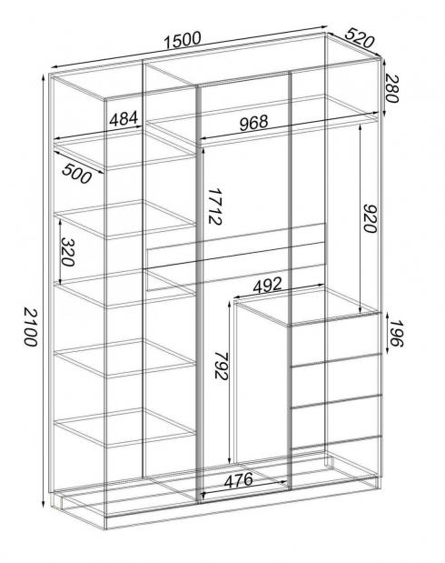 Шафа Крістал 2, Дуб Сонома Трюфель, 1500х520х2100 foto 2