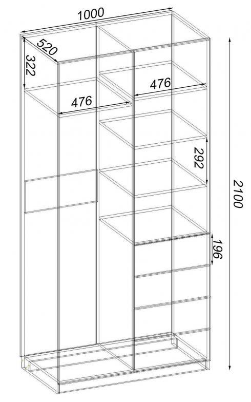 Шафа Крістал 1, Антрацит, 1000х520х2100 foto 4