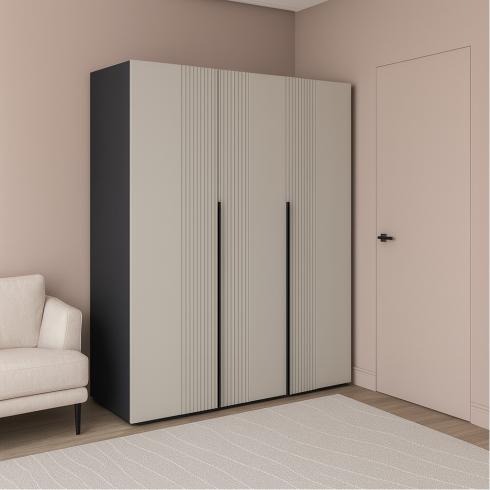 Шафа трьохдверна розпашна П-17 Антрацит+Кашемір