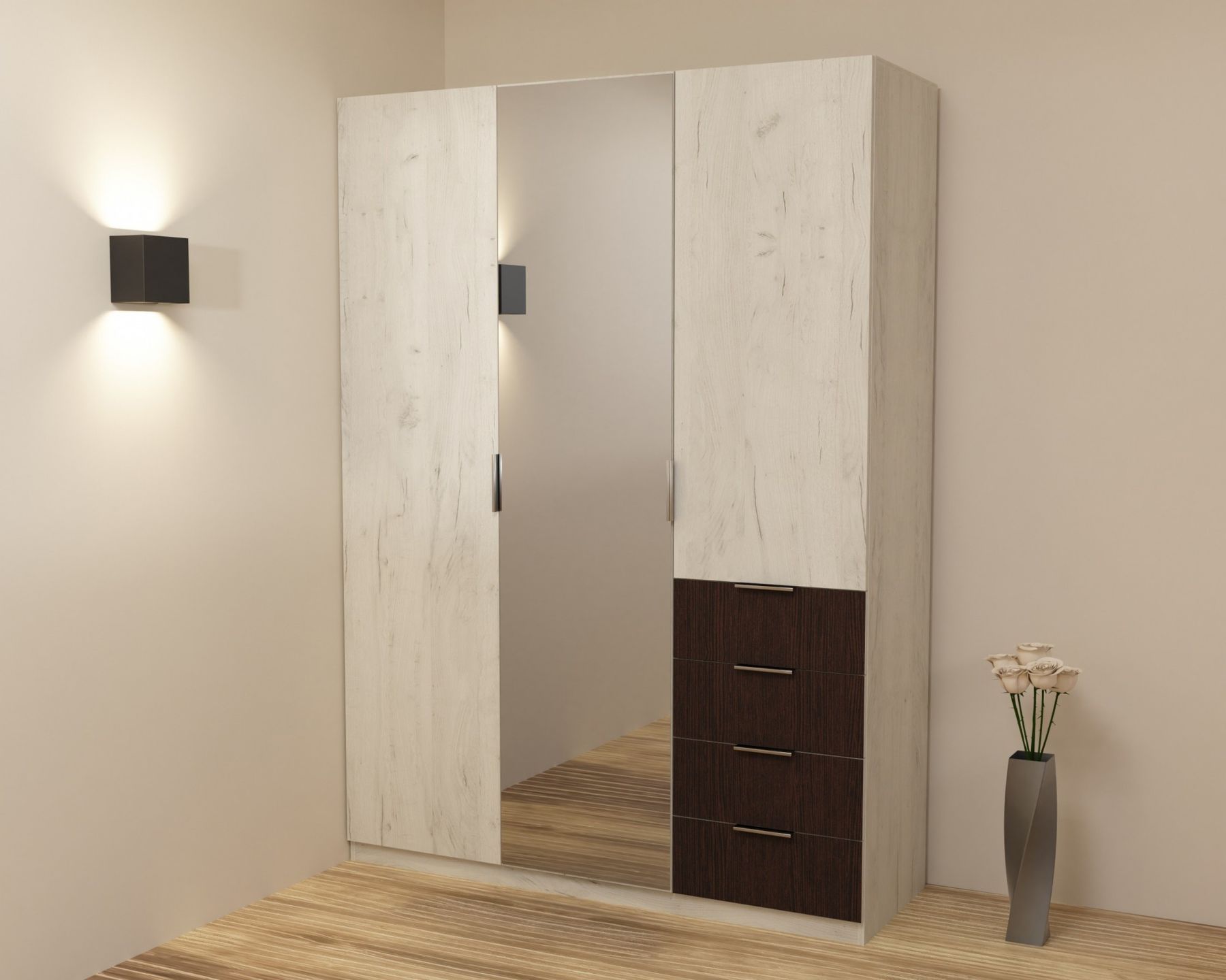 Шафа Крістал 2, Дуб Крафт Білий/Венге Магія, 1500х520х2100