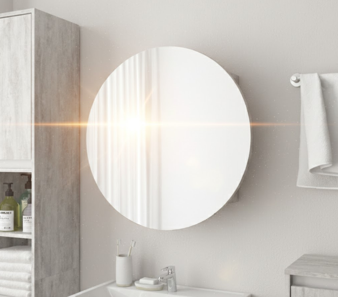 Кругле дзеркало з шафкою М-26, 60 см Бетон