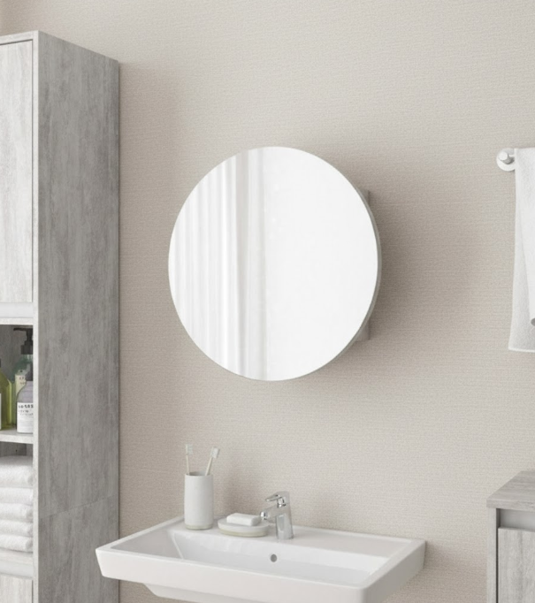 Кругле дзеркало з шафкою М-27, 70 см Бетон